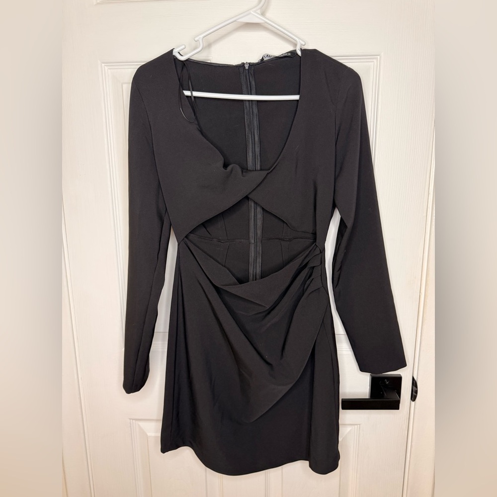 Zara Black Asymmetrical Cut Out Long Sleeve Dress